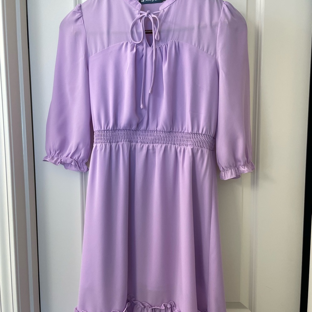 Lavender polyester lightweight lined dress. Elastic waist. Worn once
